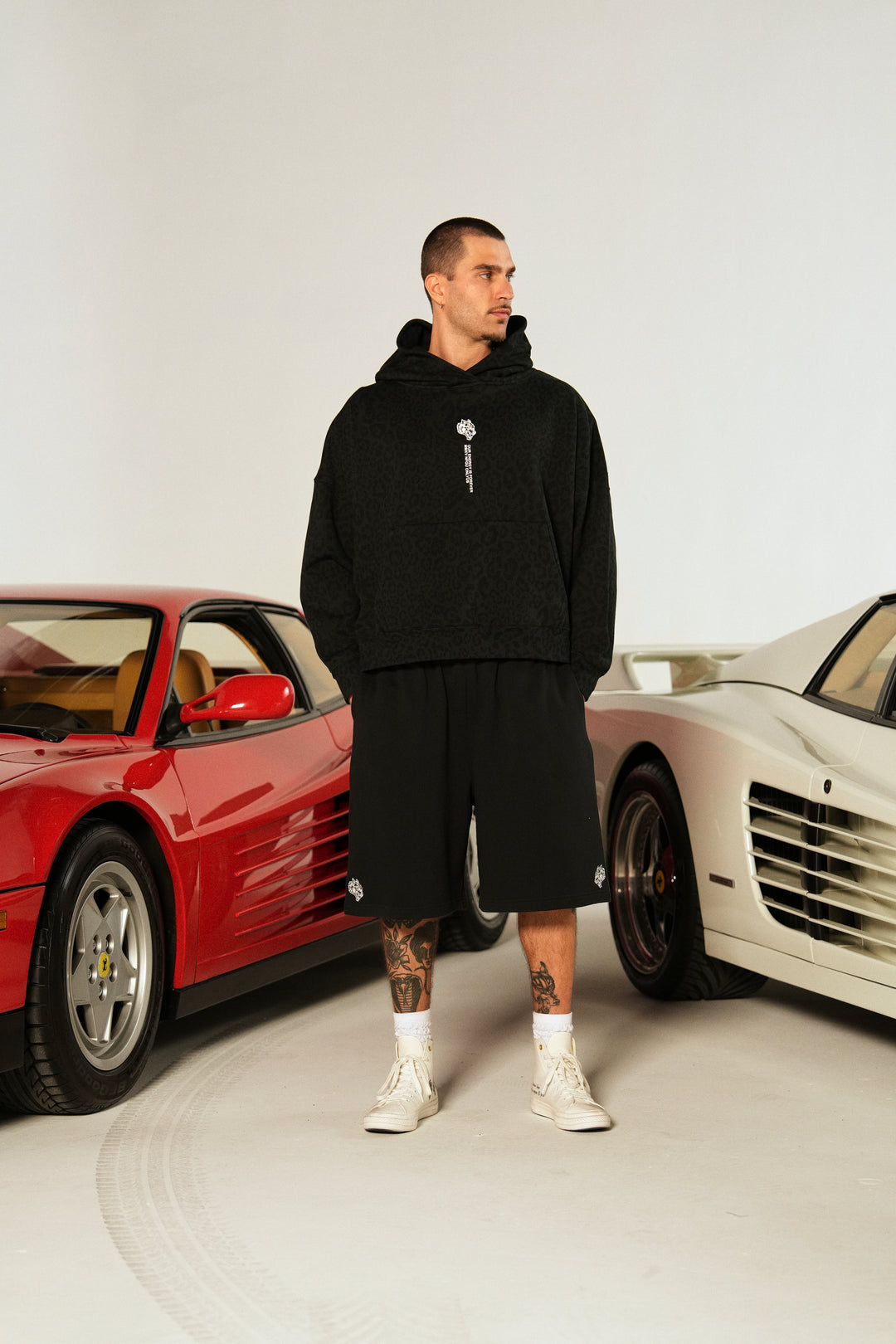 Dual Wolf Oversized Osiris Sweat Shorts in Black