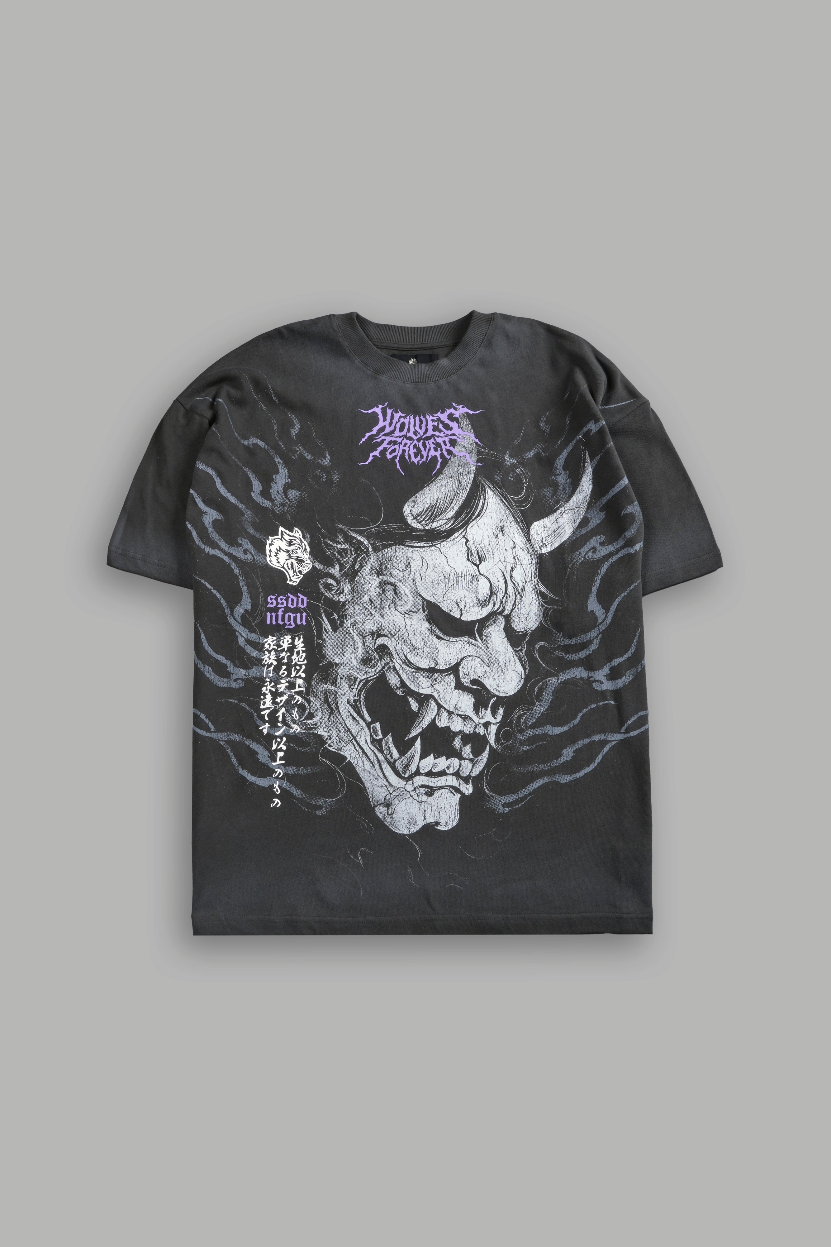 Hannya Inferno "Premium" Oversized Tee in Wolf Gray Sun Fade