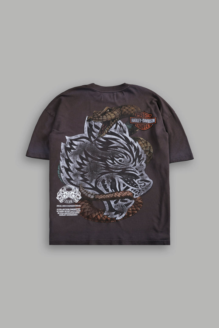 The Snake & The Wolf "Premium" Oversized Tee in Darc Brown Drift Wash