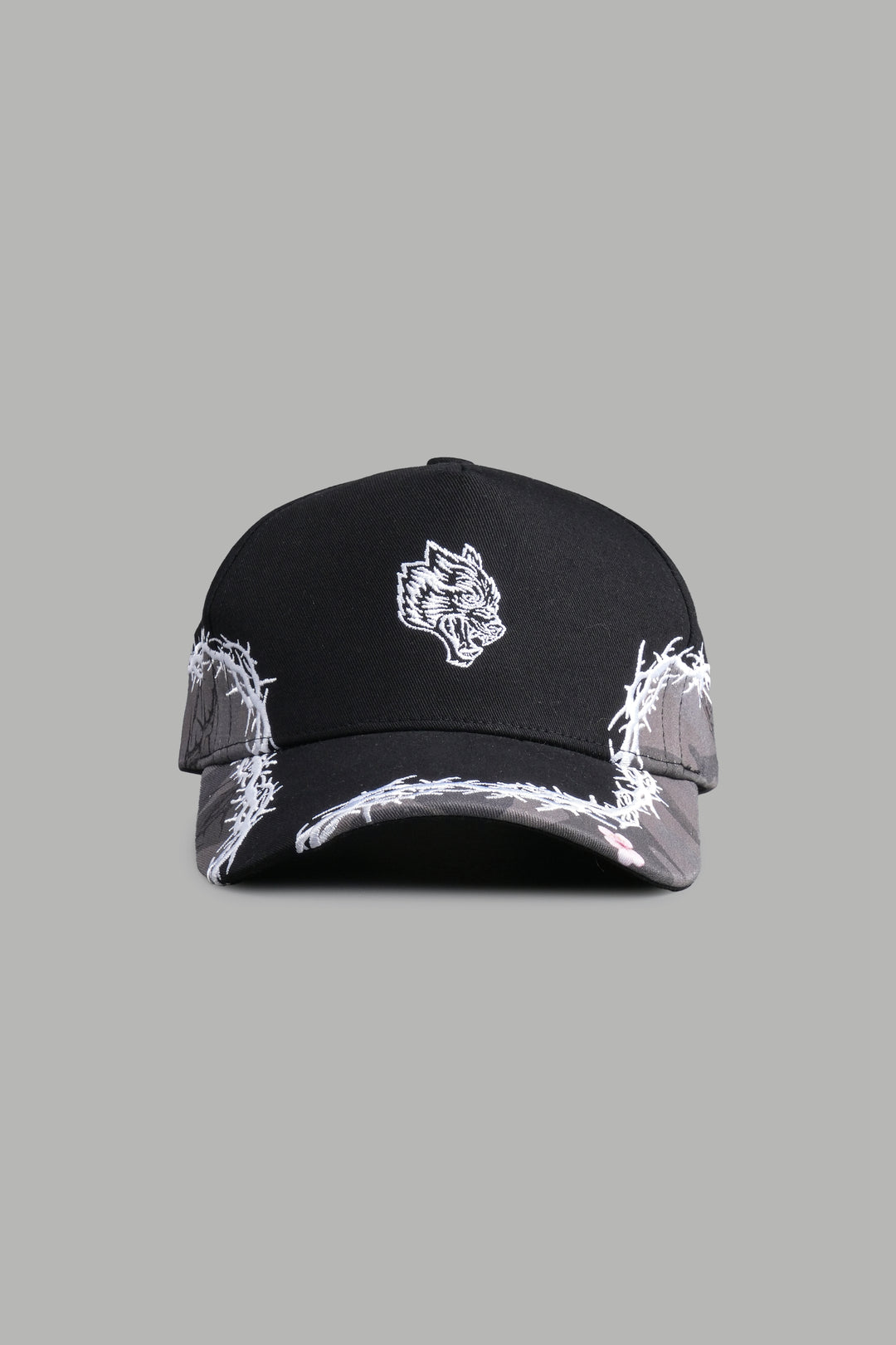Scorched Thorns 5 Panel Hat in Black/Blossom Woodland Camo