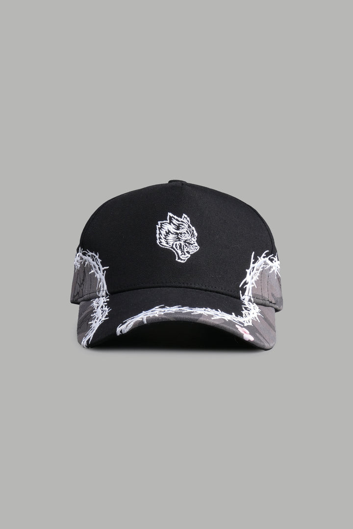 Scorched Thorns 5 Panel Hat in Black/Blossom Woodland Camo