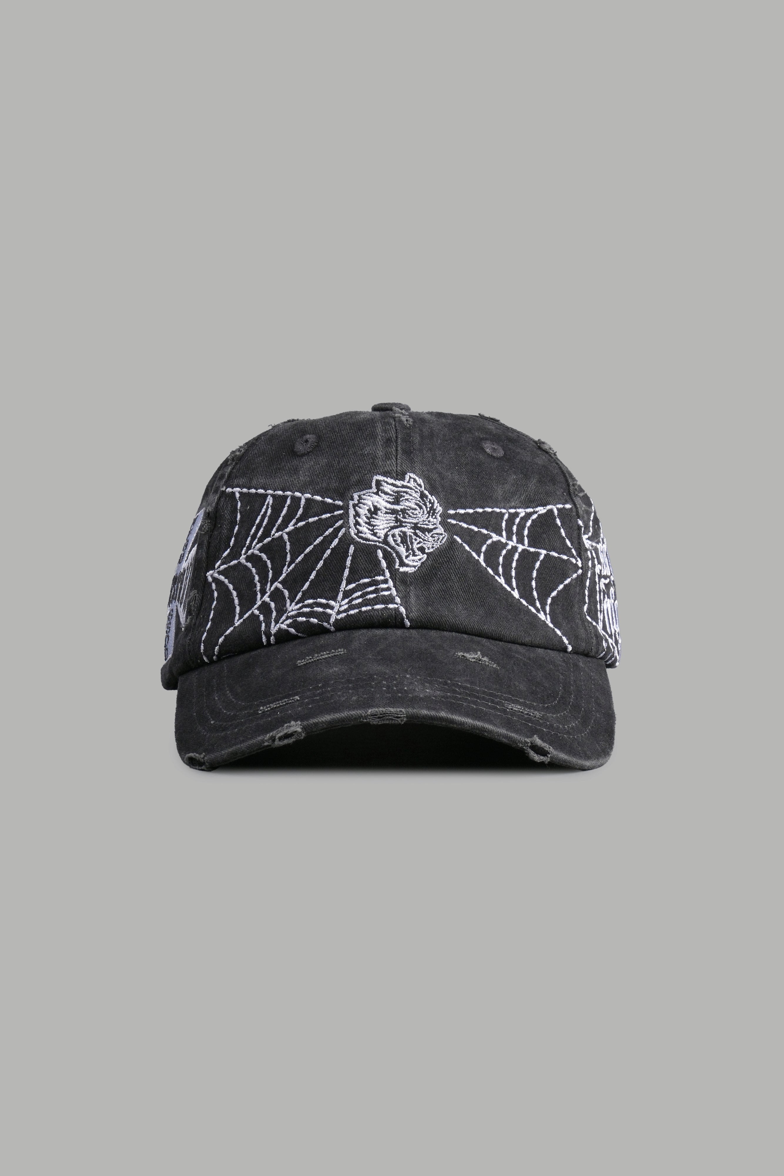 Webbed Distressed Dad Hat in Black