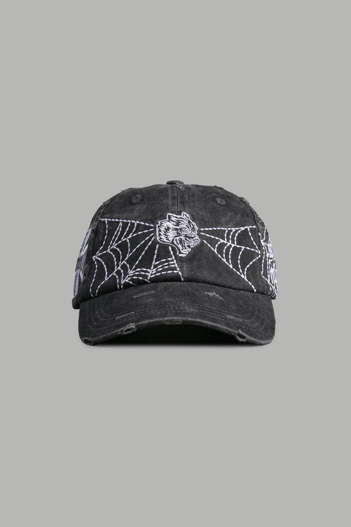 Webbed Distressed Dad Hat in Black