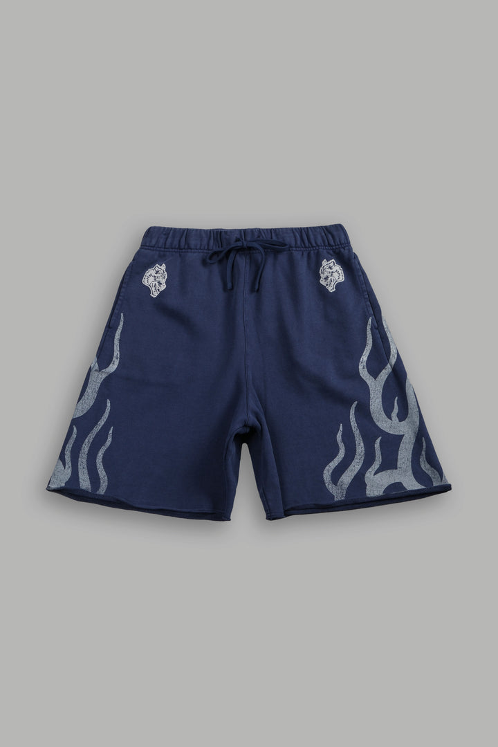 Fight Or Flight Grunge Oversized Raw Hem Post Lounge Sweat Shorts in Navy
