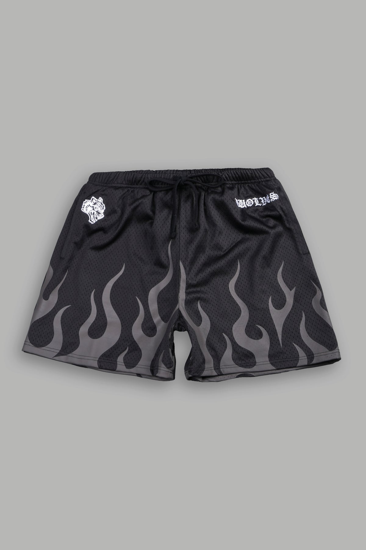On Fire Applique Mesh Shorts In Black
