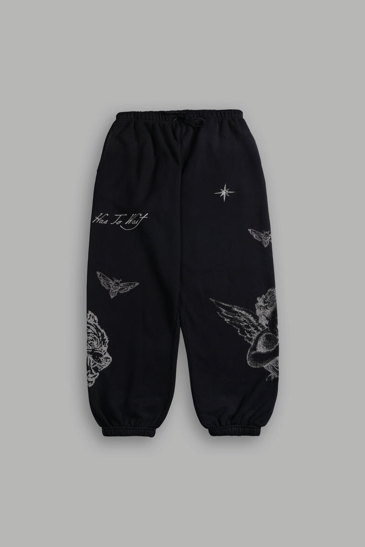 Sacred Flash Lightweight Lounger Sweat Pants in Black Drift Wash