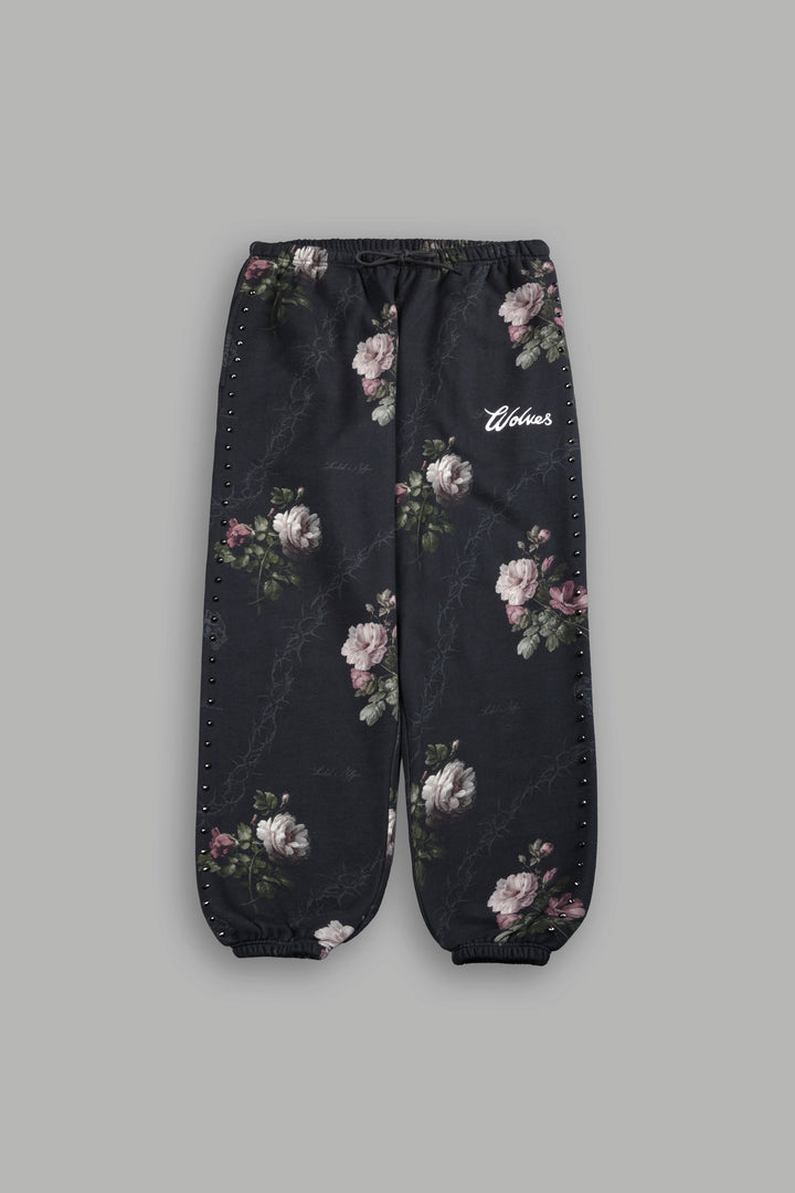 Rose Thorn Lightweight Lounger Sweat Pants in Black Rose Thorn