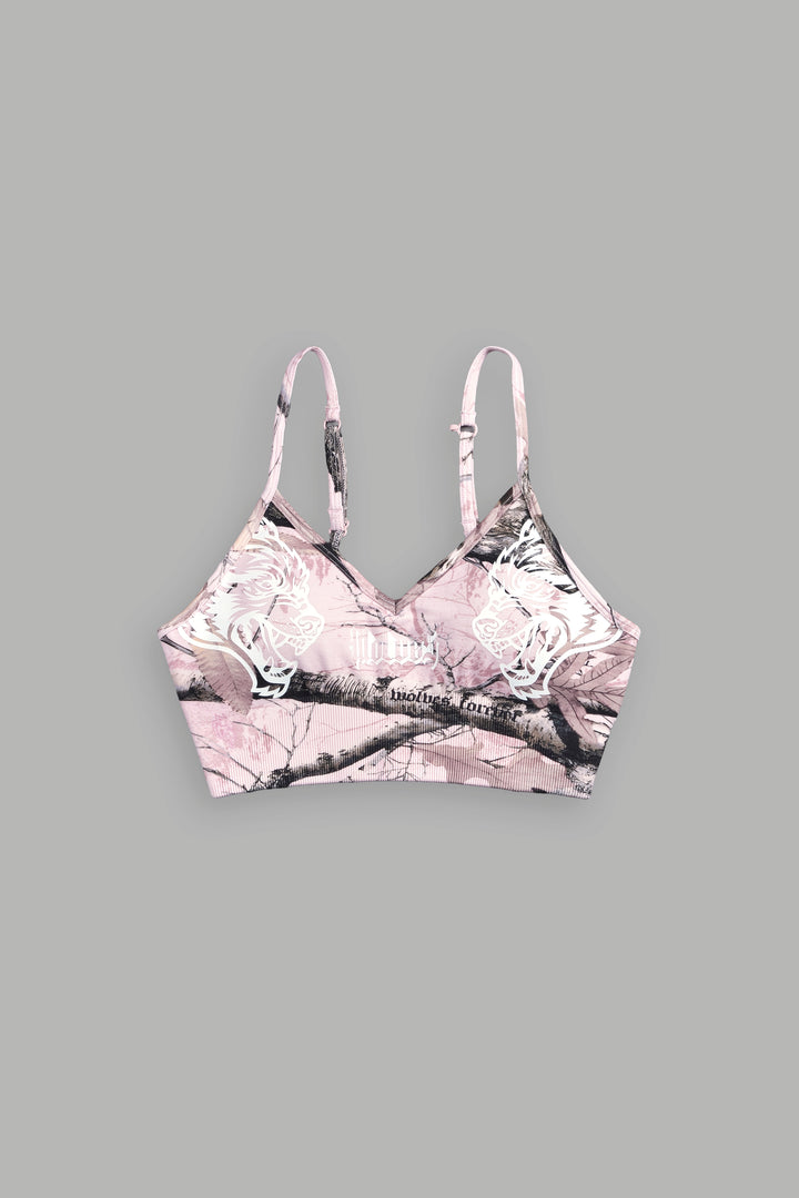 Our Passion "Everson Seamless" Sports Bra in Brown/Light Mauve Woodland Camo