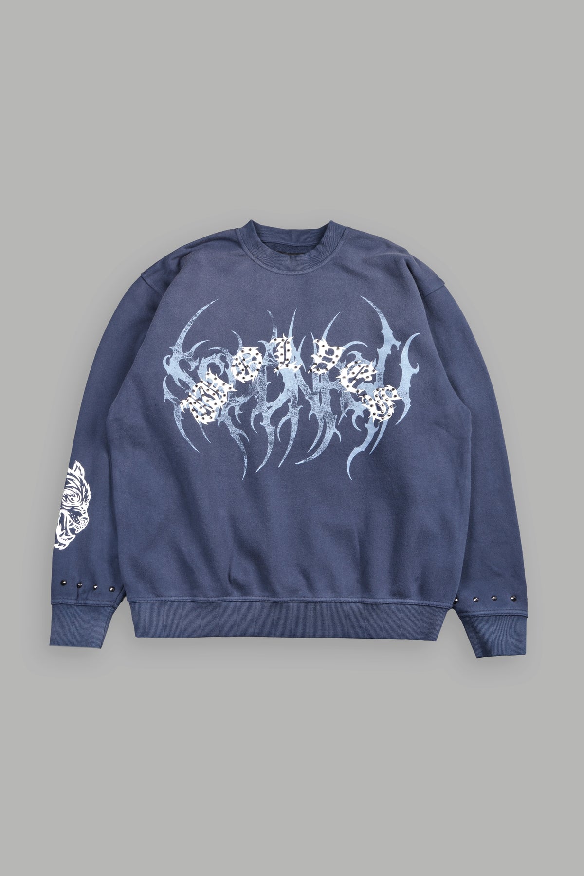 Studded Mantra London Crewneck In Storm Blue Super Sun Fade