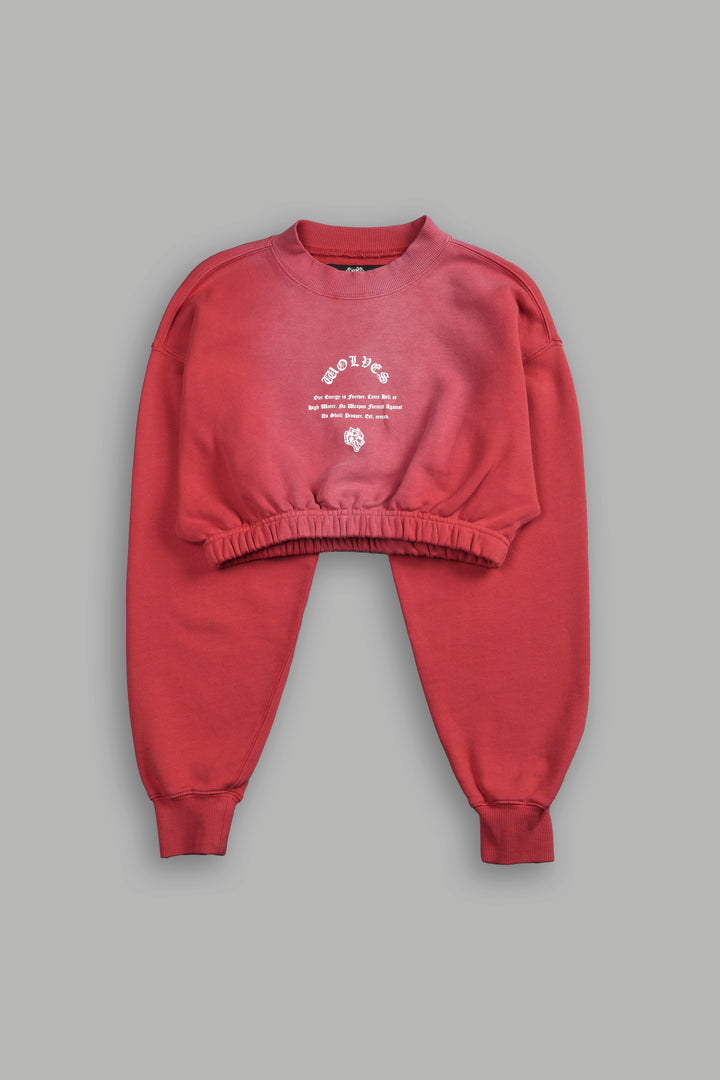 Her Darcness "Gwen" (Cropped) Crewneck in Roman Red Tonal Sun Fade