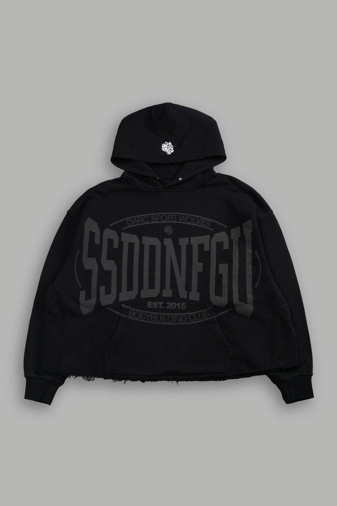 SSDDNFGU FRVR Raw Hem "Box Cut" Pierce Hoodie in Black