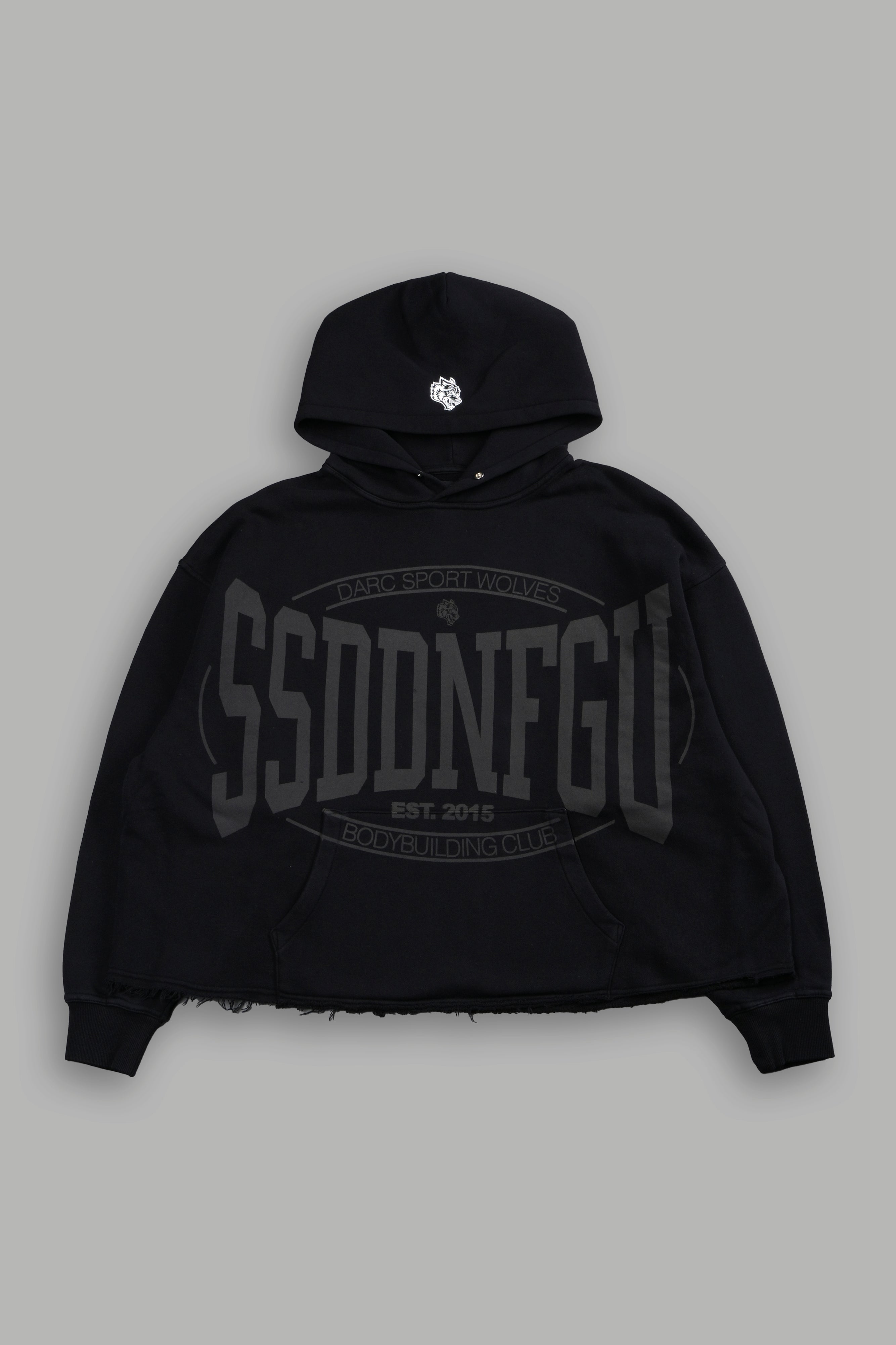 SSDDNFGU FRVR Raw Hem "Box Cut" Pierce Hoodie in Black