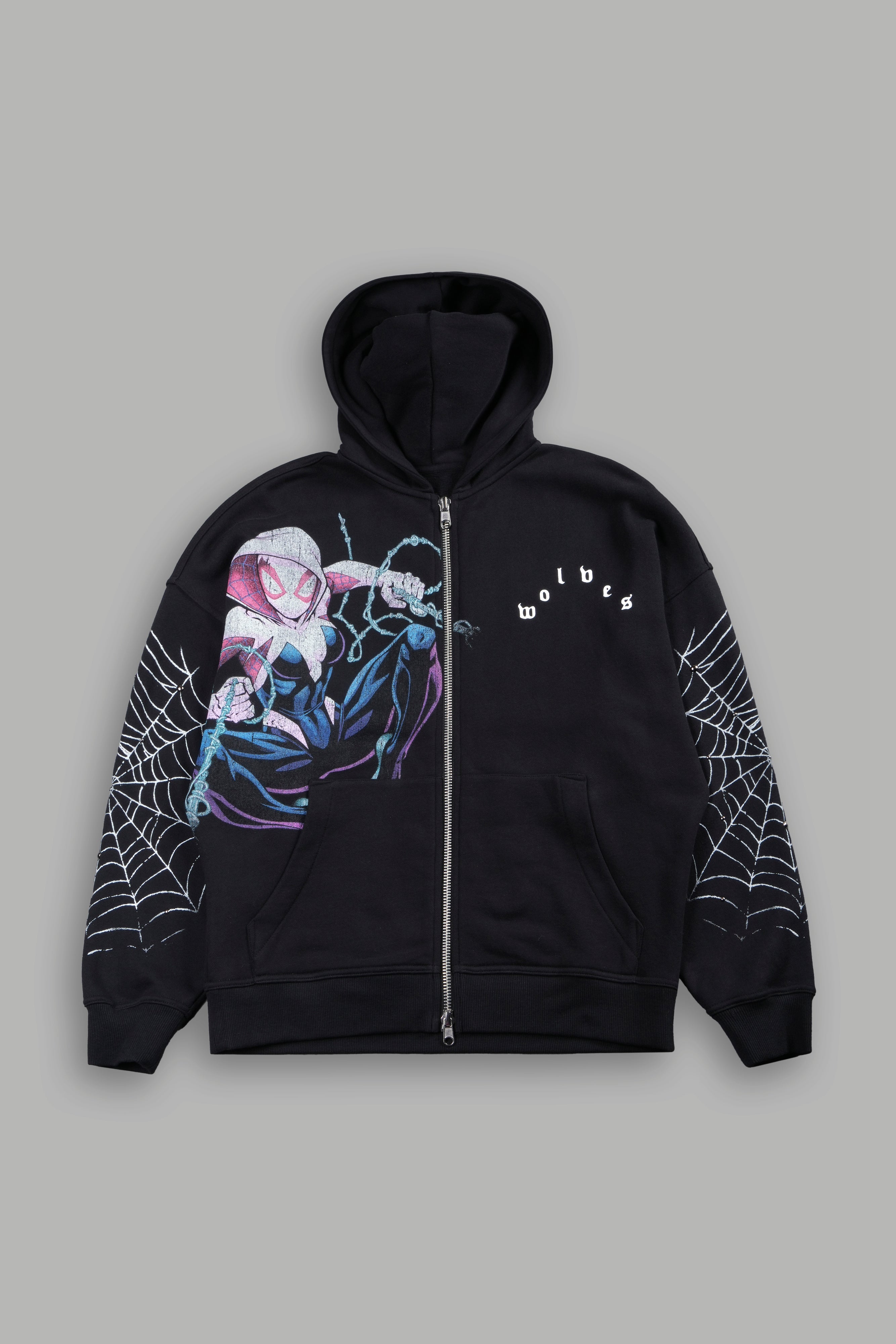 Ghost Spider Anya Double Zip Hoodie in Black