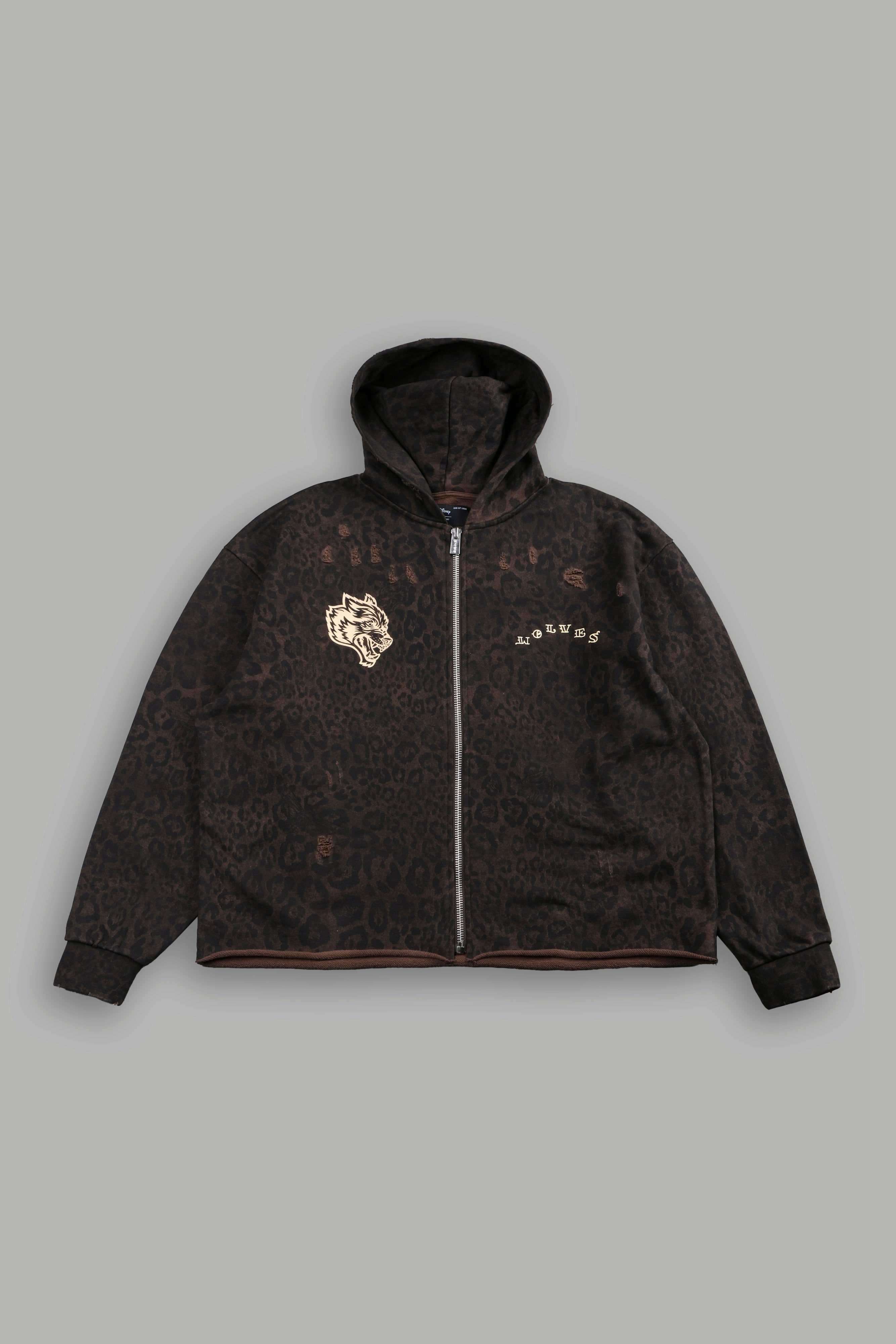 Mickey Mouse Pyramid Distressed Grunge Mid Length Raw Hem Zip