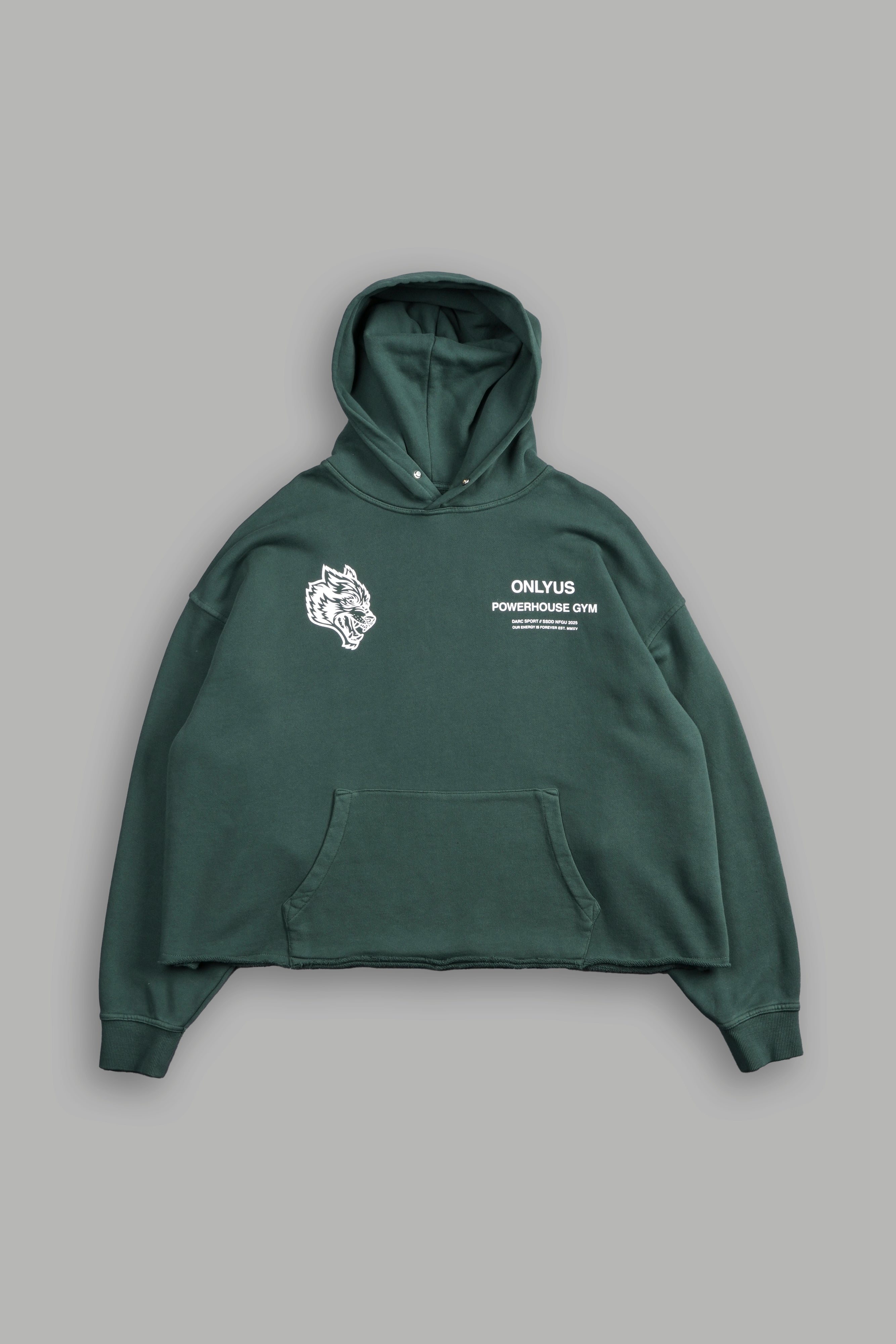 Only Us Gym Raw Hem "Box Cut" Pierce Hoodie in Norse Green