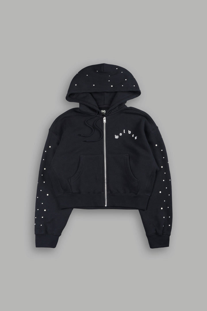 She Pearls Premium Sage Cropped Hoodie In Black