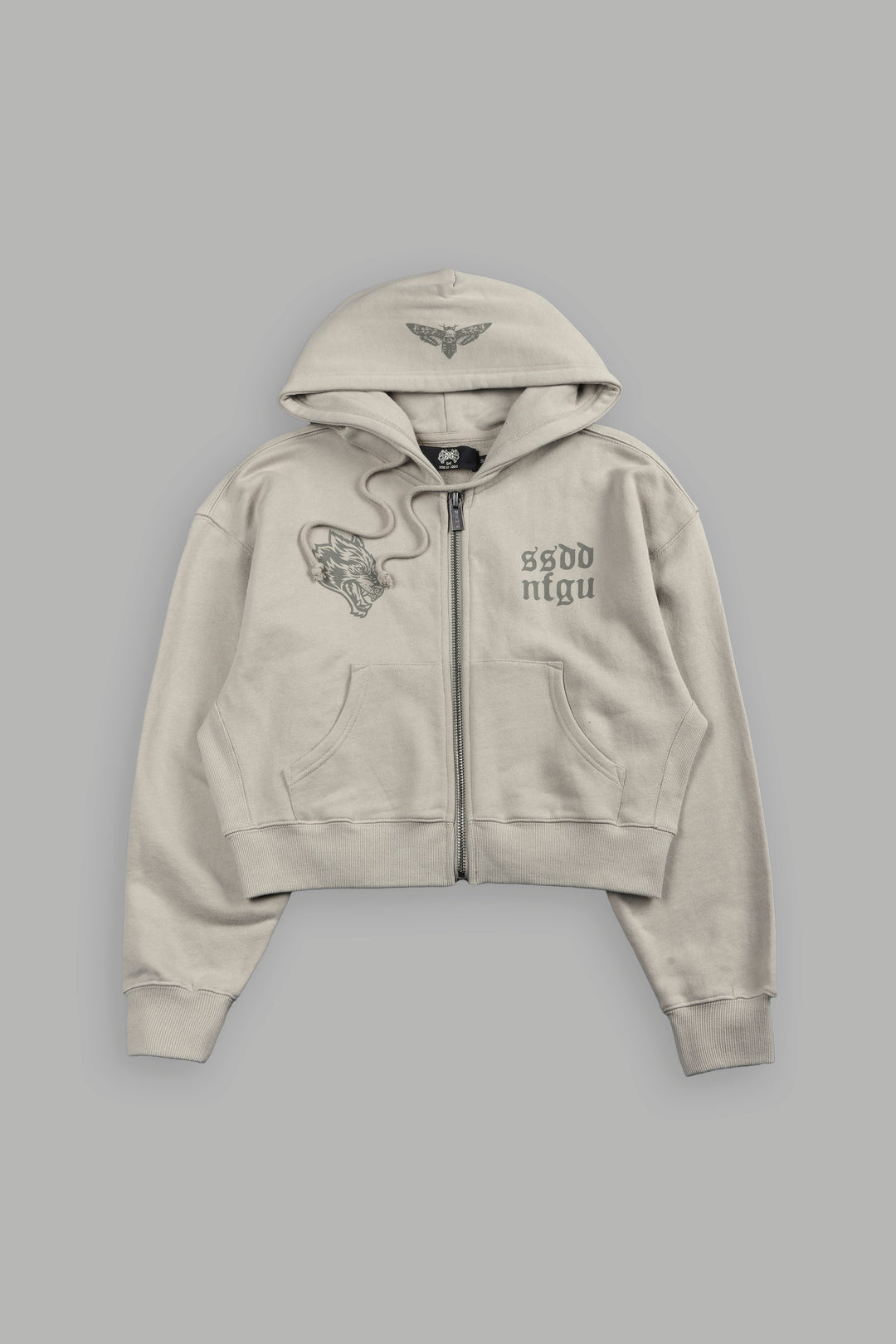She Wolf Club Sage Cropped Zip Hoodie In Cactus Gray