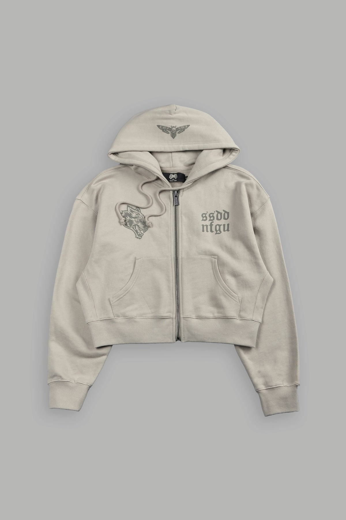 She Wolf Club Sage Cropped Zip Hoodie In Cactus Gray