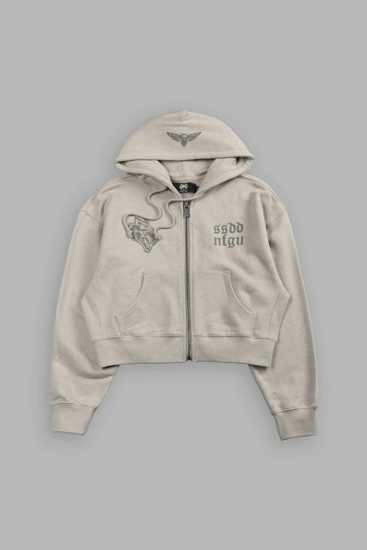 She Wolf Club Sage Cropped Zip Hoodie In Cactus Gray