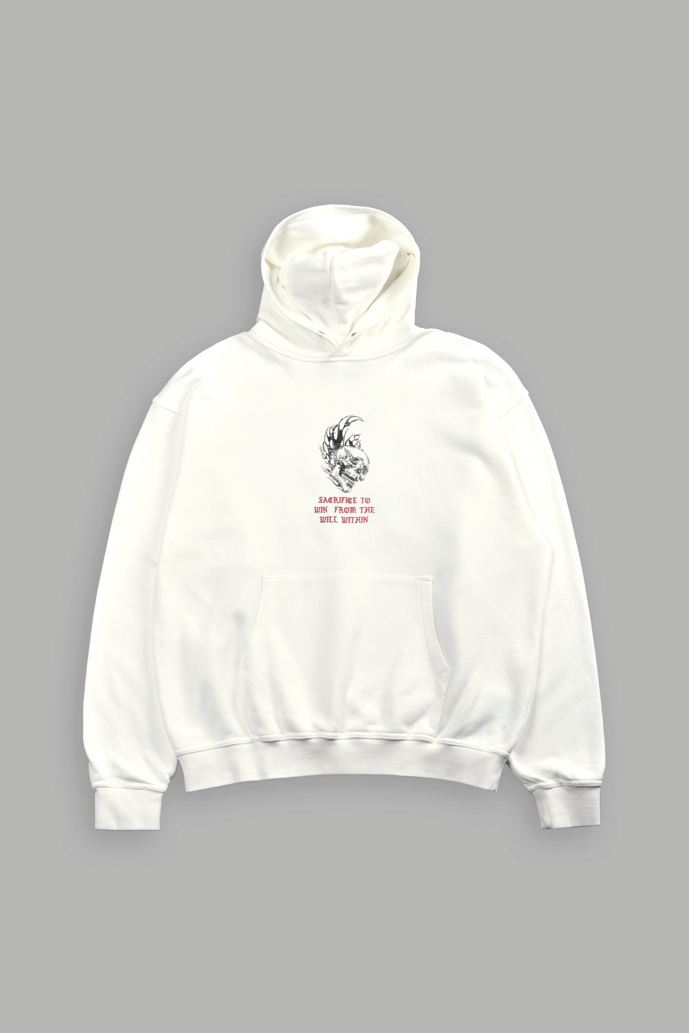 Flame Skull Pierce Hoodie in Cream