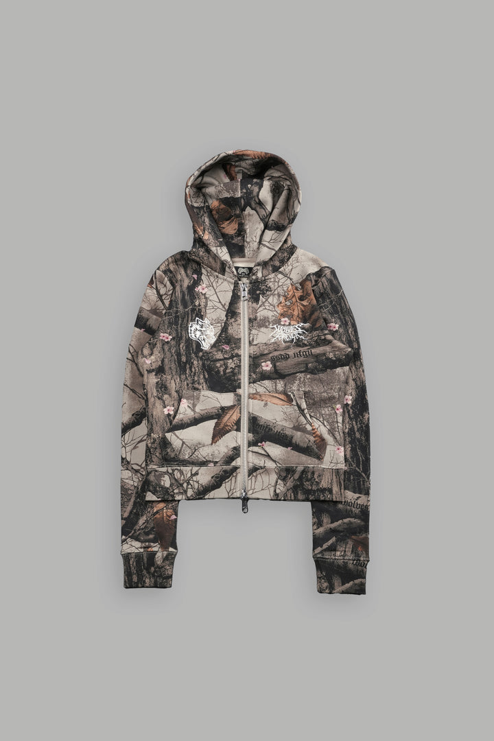 Moth Kanji "Iris" Zip Up Hoodie in Cherry Blossom Woodland Camo