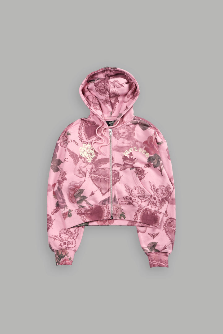 Wolf Chopper "Sage" Cropped Zip Hoodie in De la Rosa