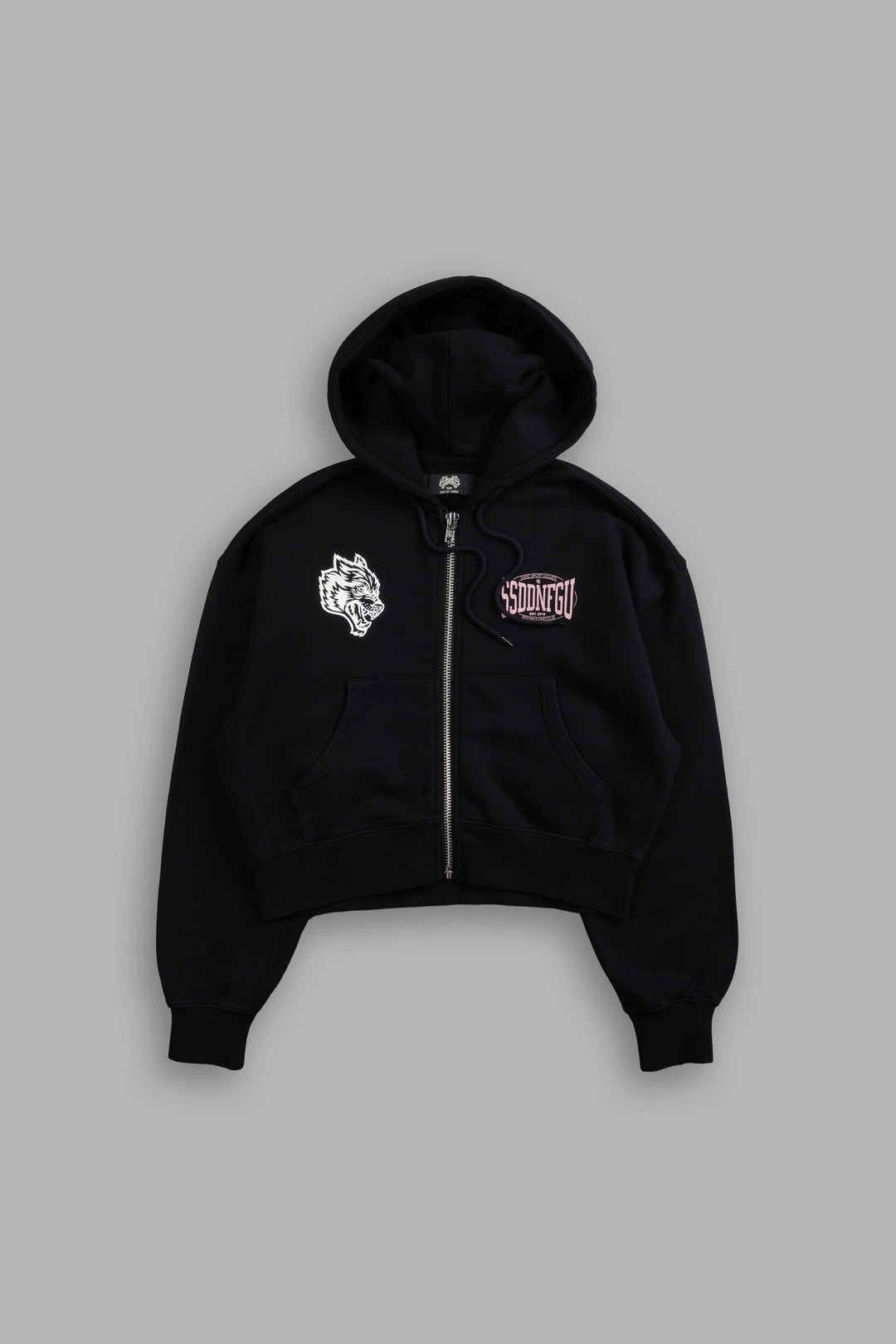 SSDDNFGU FRVR "Sage" Cropped Zip Hoodie in Black