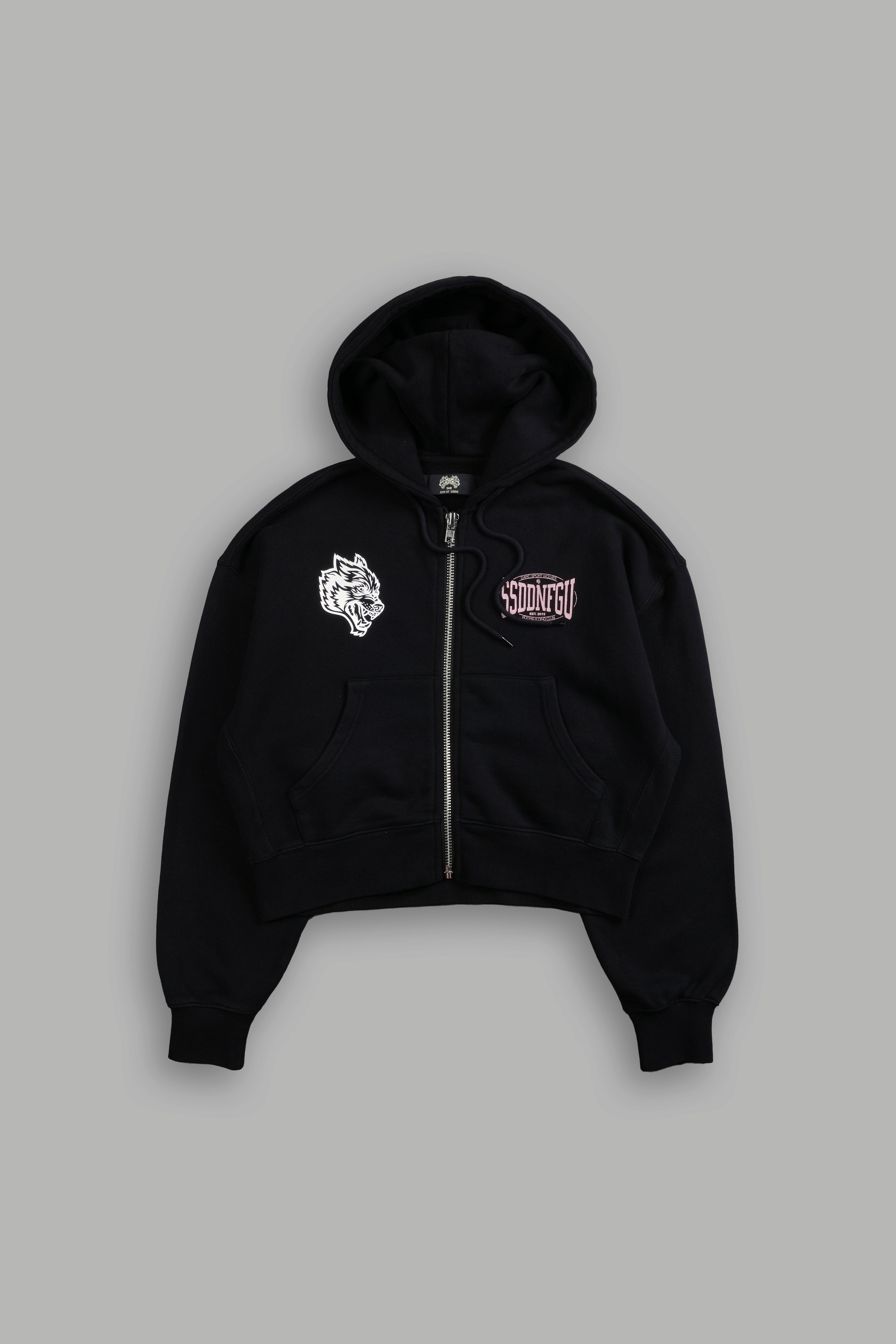 SSDDNFGU FRVR "Sage" Cropped Zip Hoodie in Black