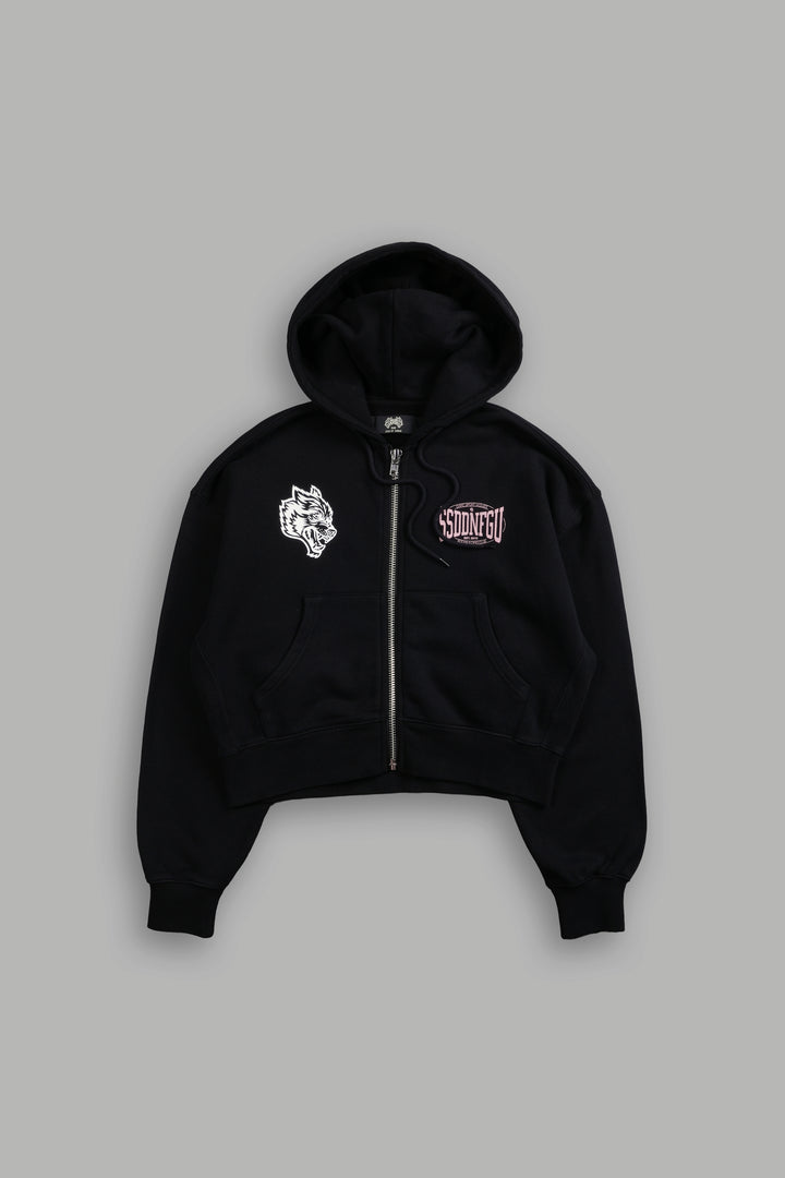 SSDDNFGU FRVR "Sage" Cropped Zip Hoodie in Black