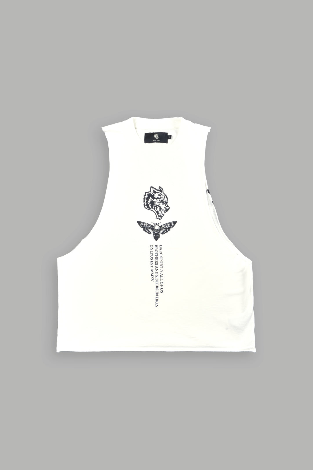 Big Wolf Head Grunge Raw Hem Box Cut Tommy Muscle Tee In Cream