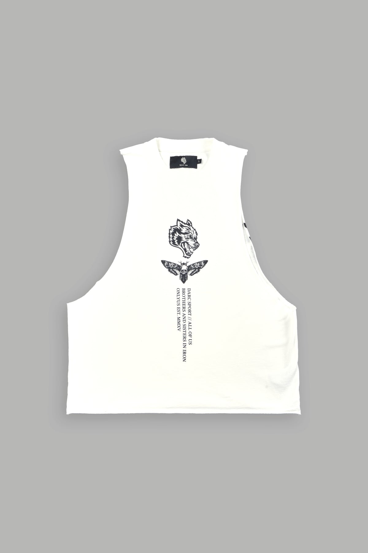 Big Wolf Head Grunge Raw Hem Box Cut Tommy Muscle Tee In Cream