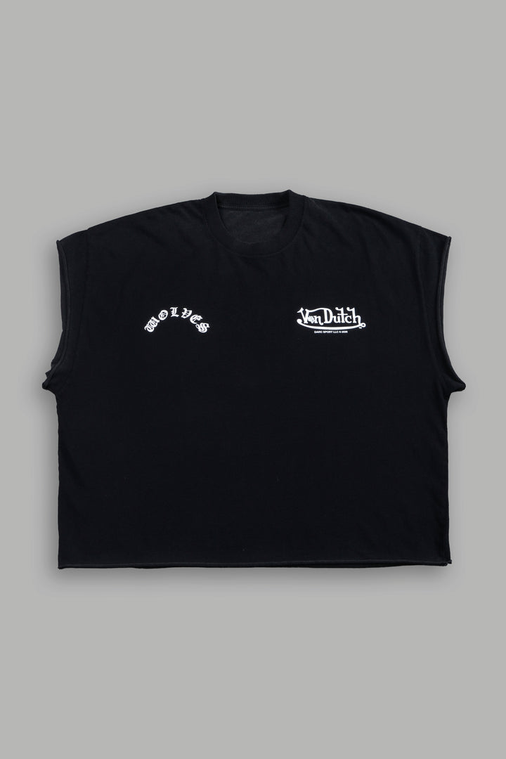 Von Darc Grunge Cut-Off Mid-Length Raw Hem Tee in Black
