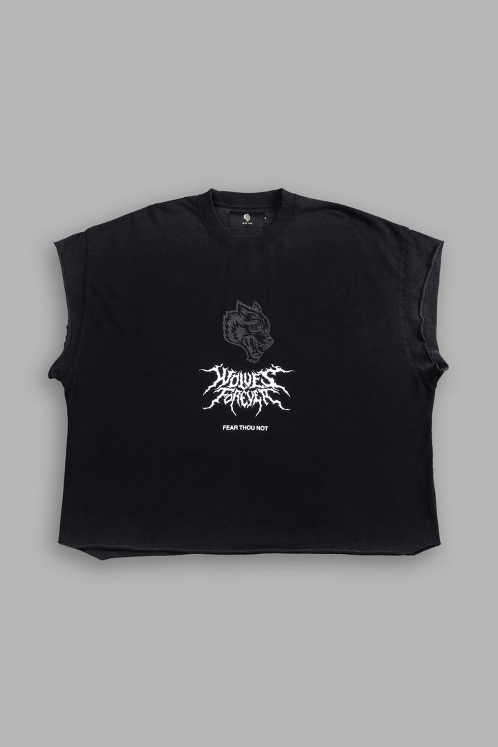 Casted Out Grunge Cut-Off Tee in Black