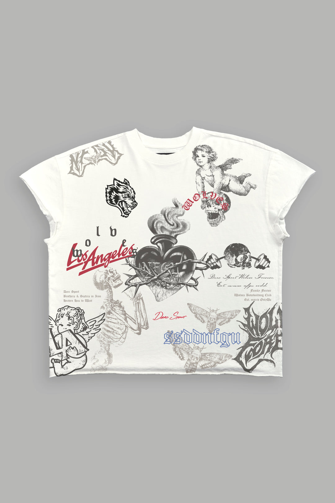 Homage To La Grunge Mid Length Raw Hem Cap Sleeve Tee in Cream