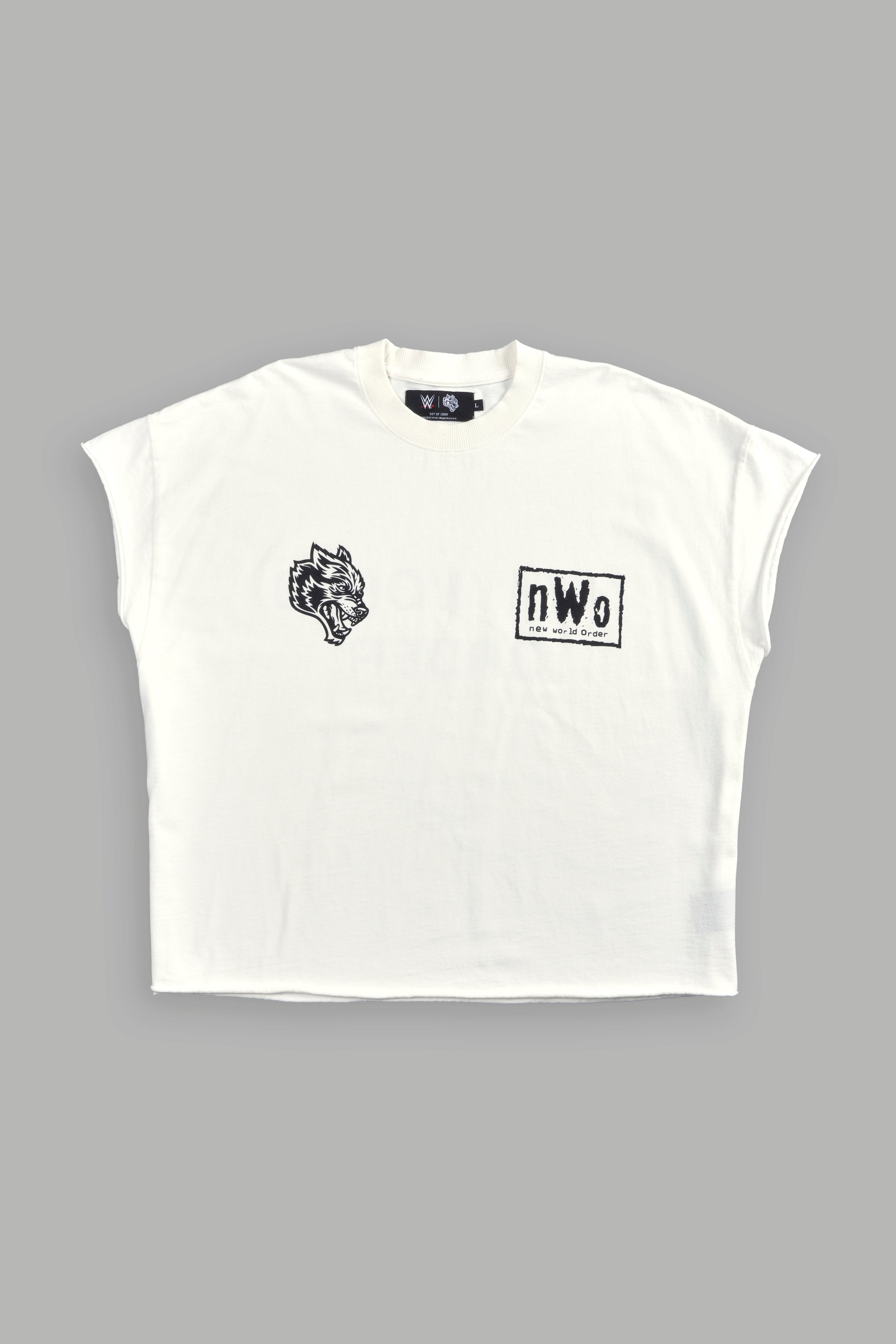 New World Order Grunge Cut-Off Tee in Cream