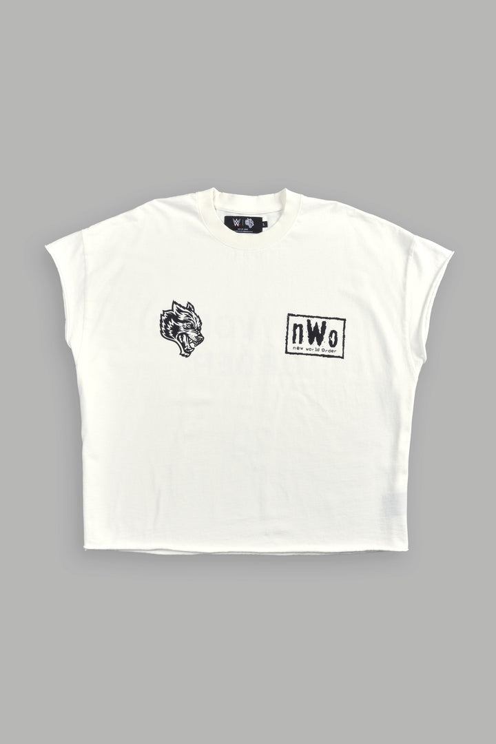 New World Order Grunge Cut-Off Tee in Cream