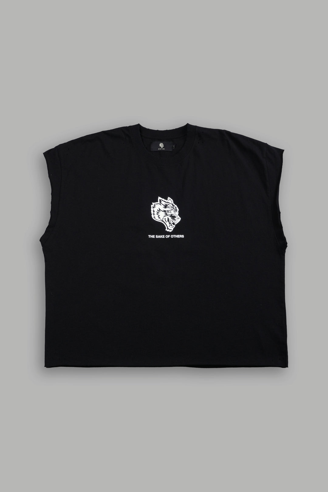 Holy Vow Distressed Grunge Cut-Off Mid-Length Raw Hem Tee in Black