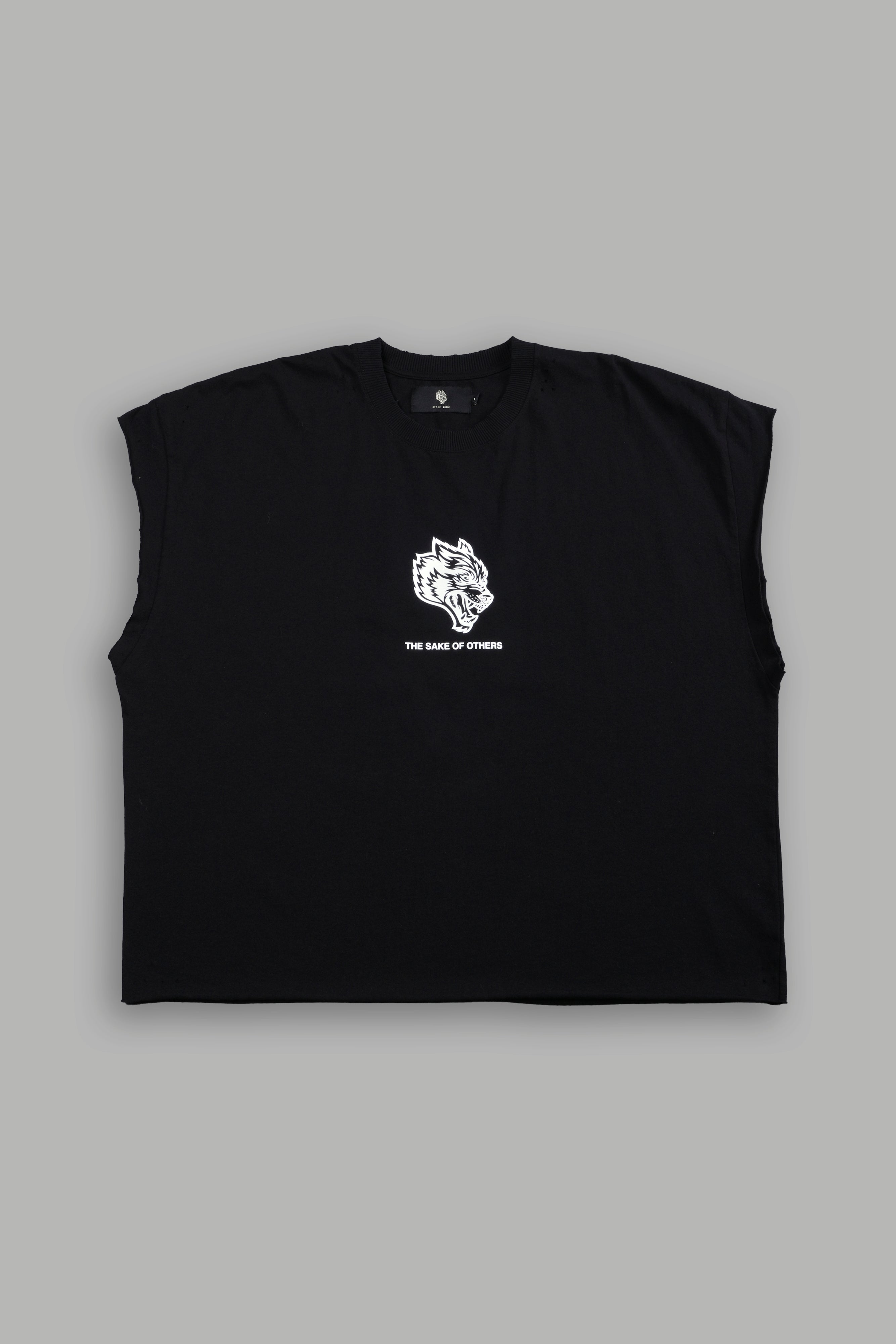 Holy Vow Distressed Grunge Cut-Off Mid-Length Raw Hem Tee in Black