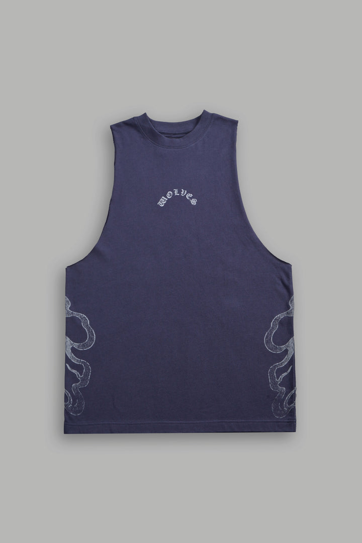 Wolves Never Back Down V2 Tommy Muscle Tee in Storm Blue