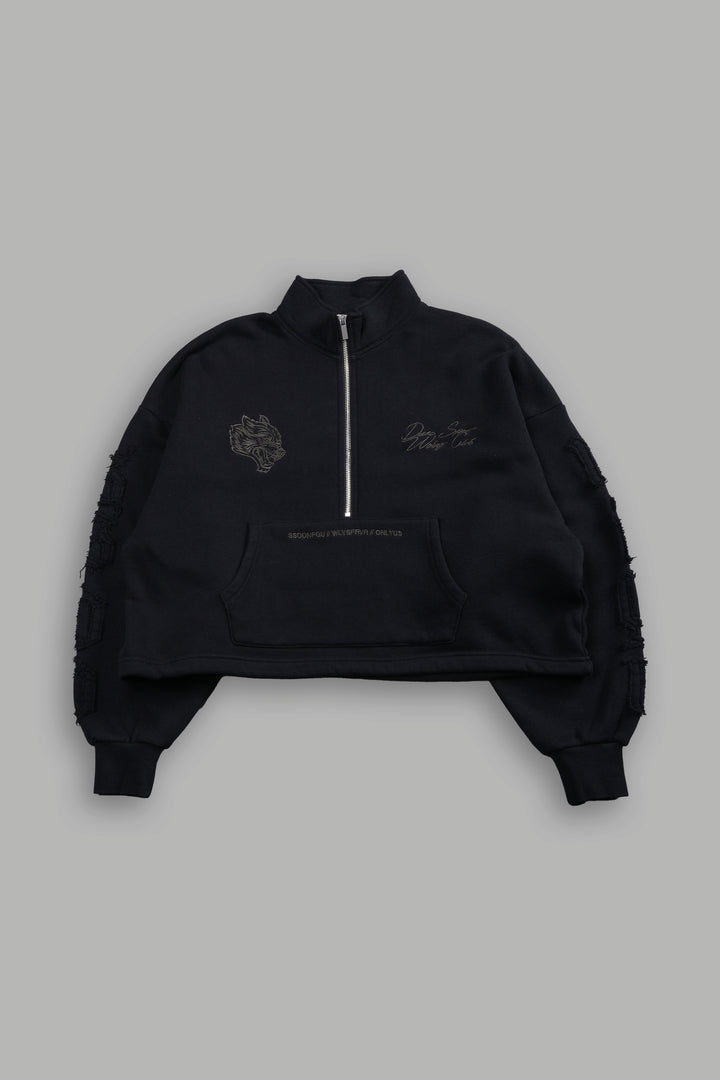 Our Mantra Appliqué Oversized "Everson" Mockneck in Black