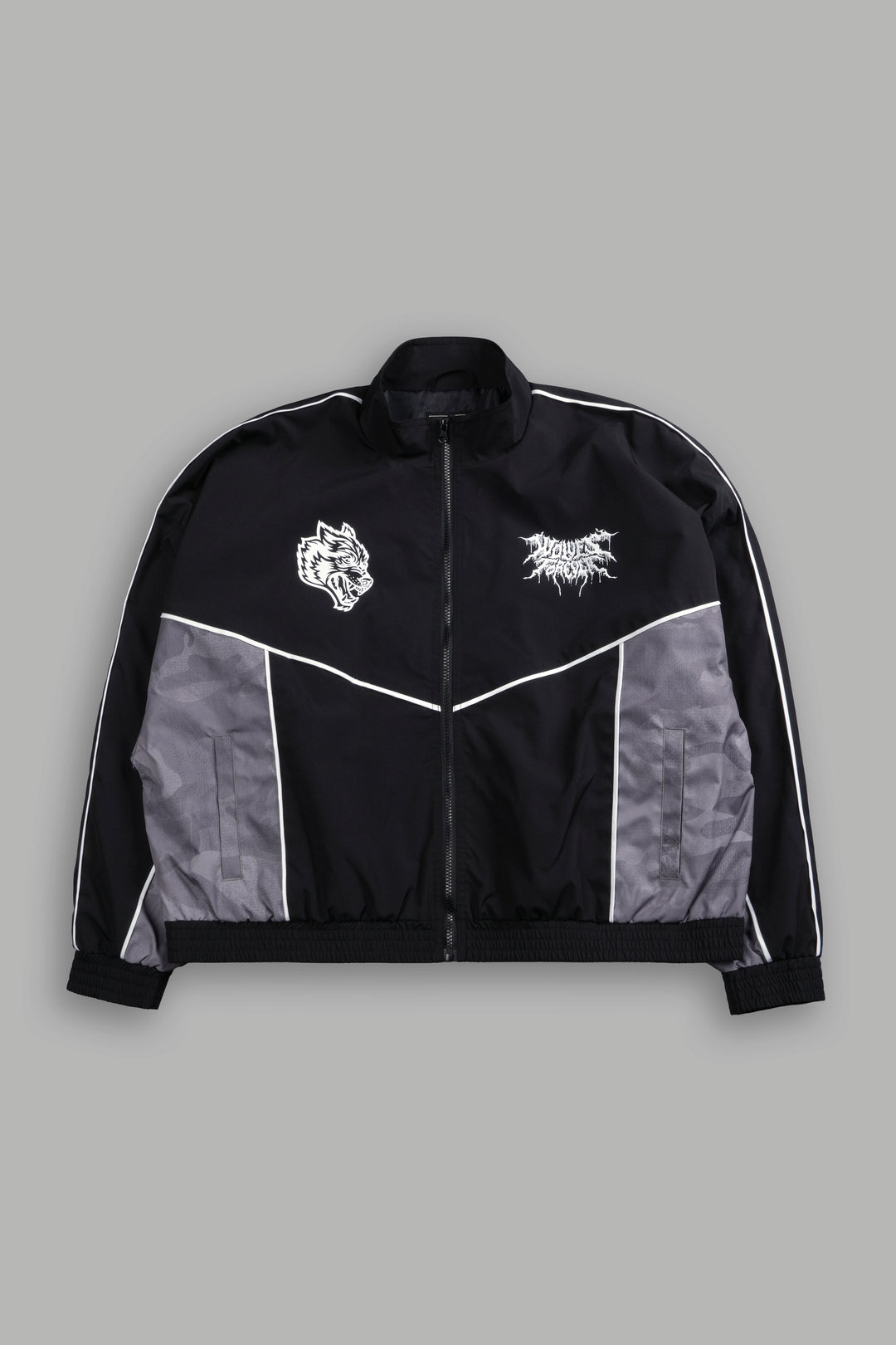 Drip Hesh Quinn Track Jacket in Black/Lush Vintage Woodland Camo