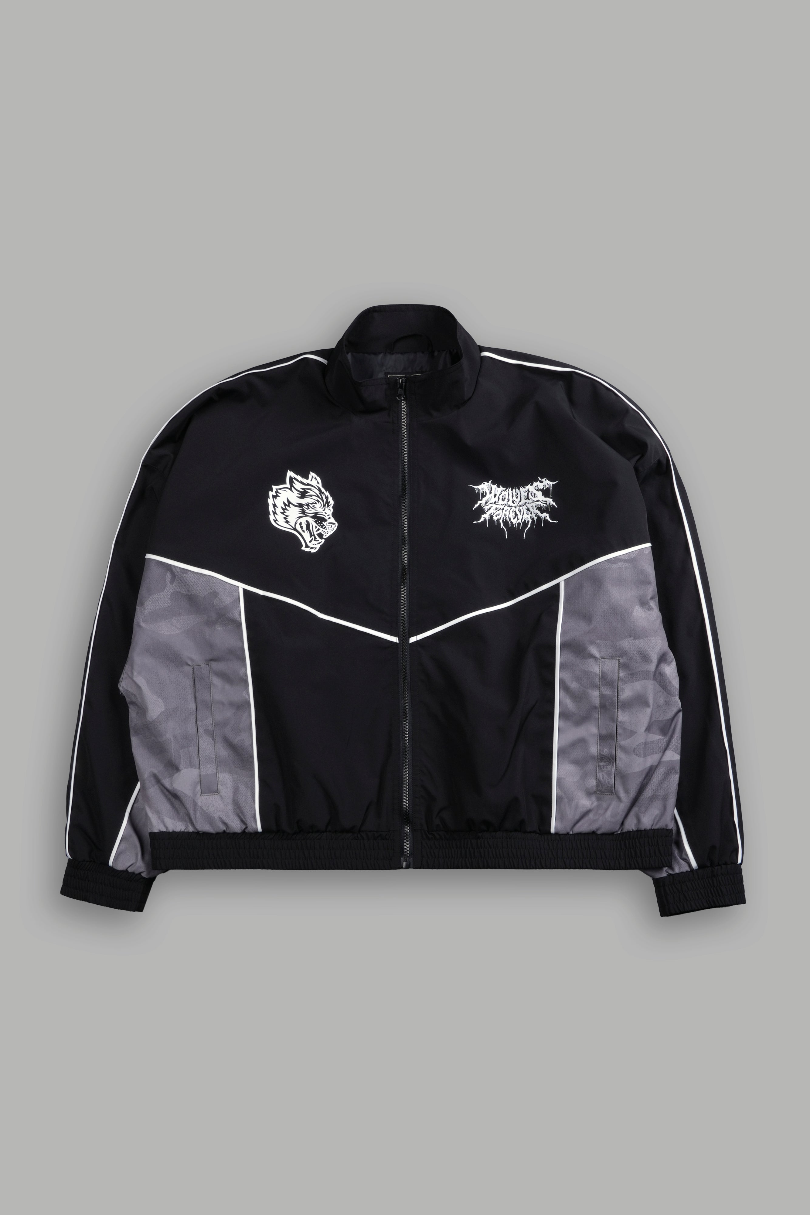 Drip Hesh Quinn Track Jacket in Black/Lush Vintage Woodland Camo