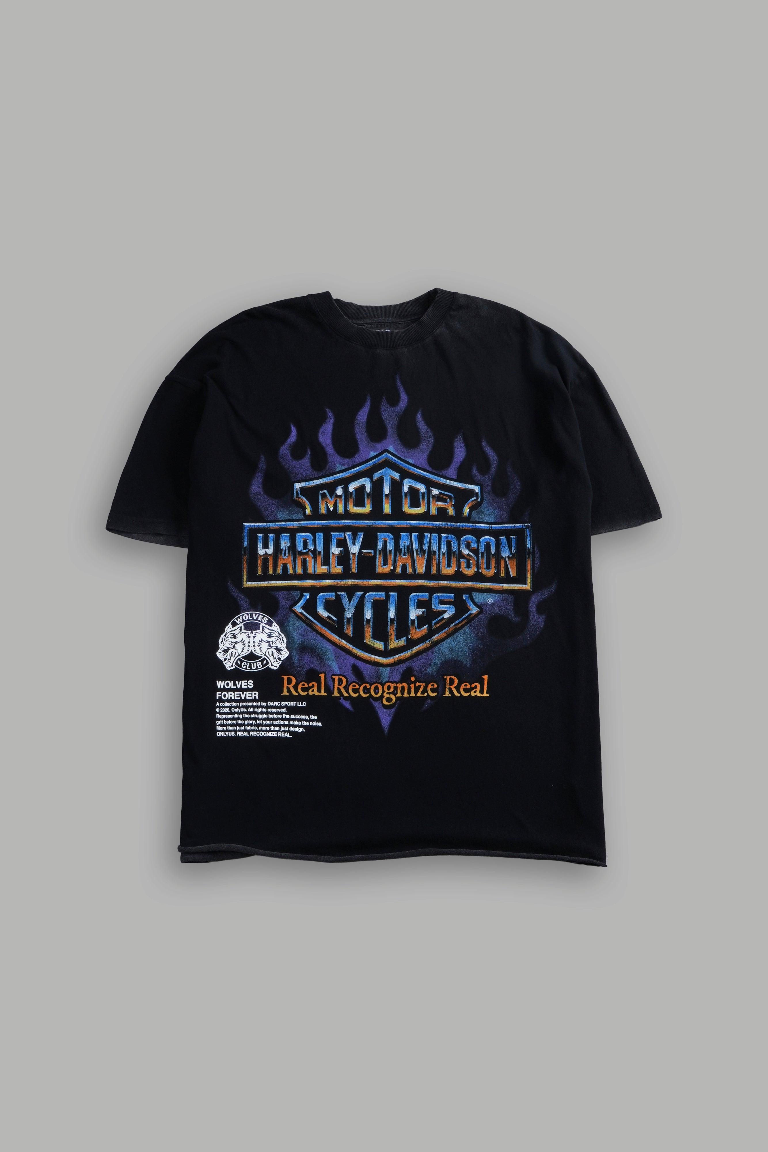 Iron Fire Raw Hem "Premium" Oversized Tee in Black