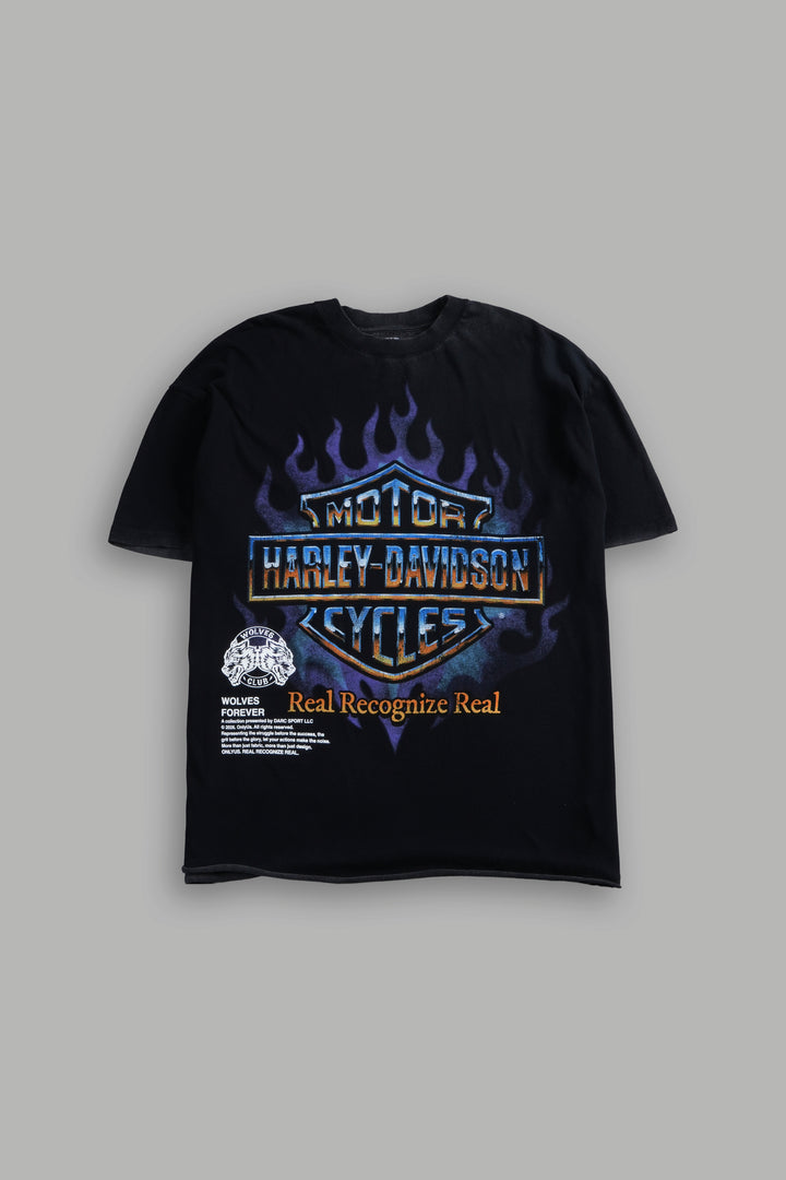 Iron Fire Raw Hem "Premium" Oversized Tee in Black