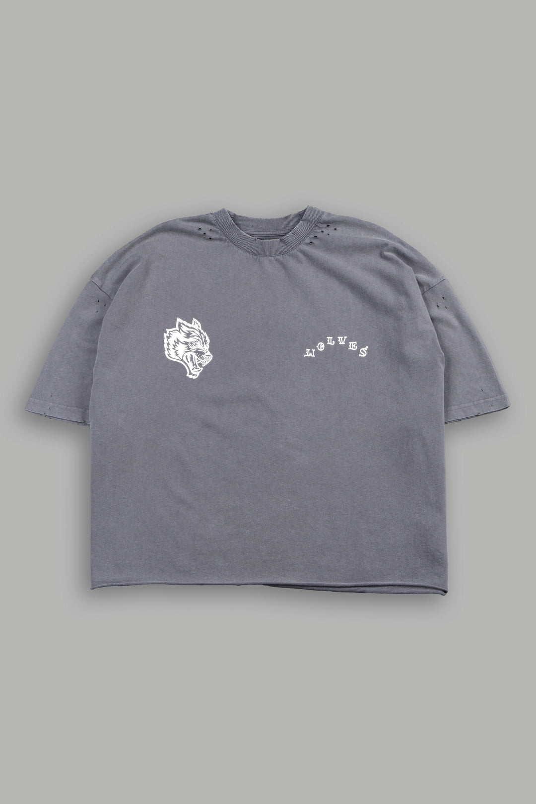 Big Bad Wolf Pyramd Distressed Grunge Box Cut Tee V2 in Slate Gray