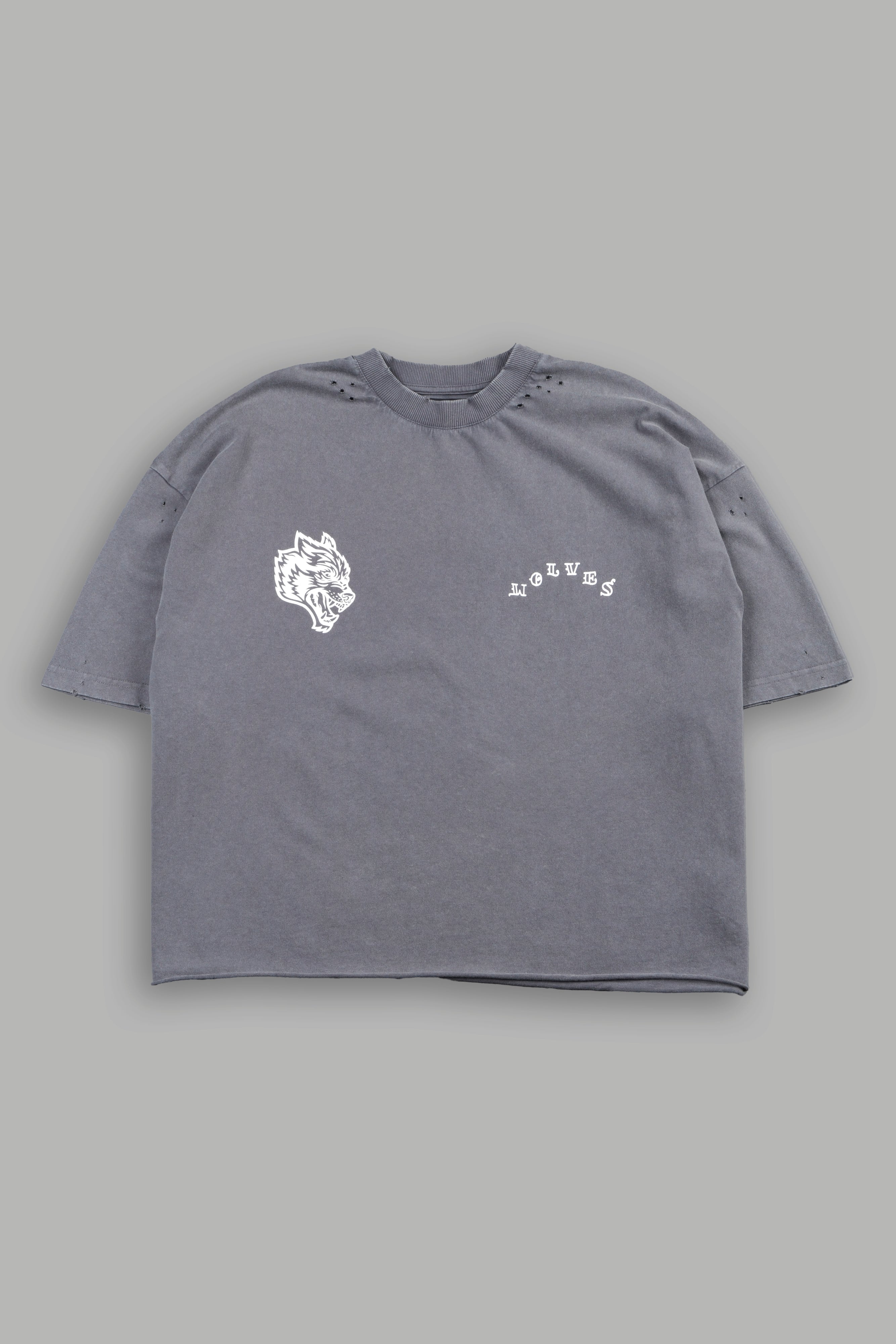Big Bad Wolf Pyramd Distressed Grunge Box Cut Tee V2 in Slate Gray