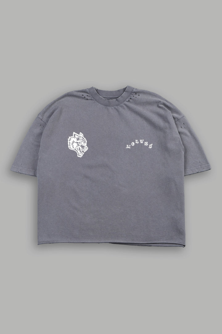 Big Bad Wolf Pyramd Distressed Grunge Box Cut Tee V2 in Slate Gray