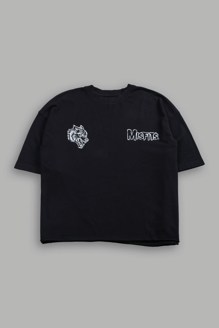 Misfits Premium Oversized Raw Hem Box Cut Tee in Black