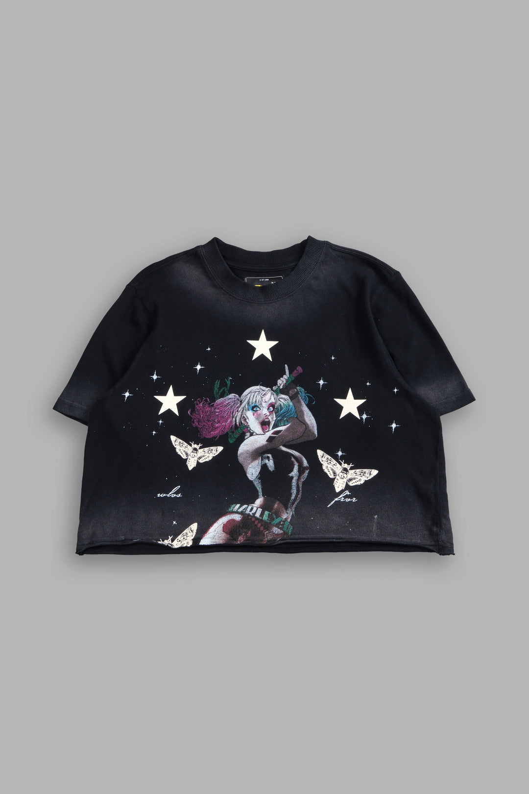 She's a Star "Premium" Oversized Cropped Tee in Black Drift Wash