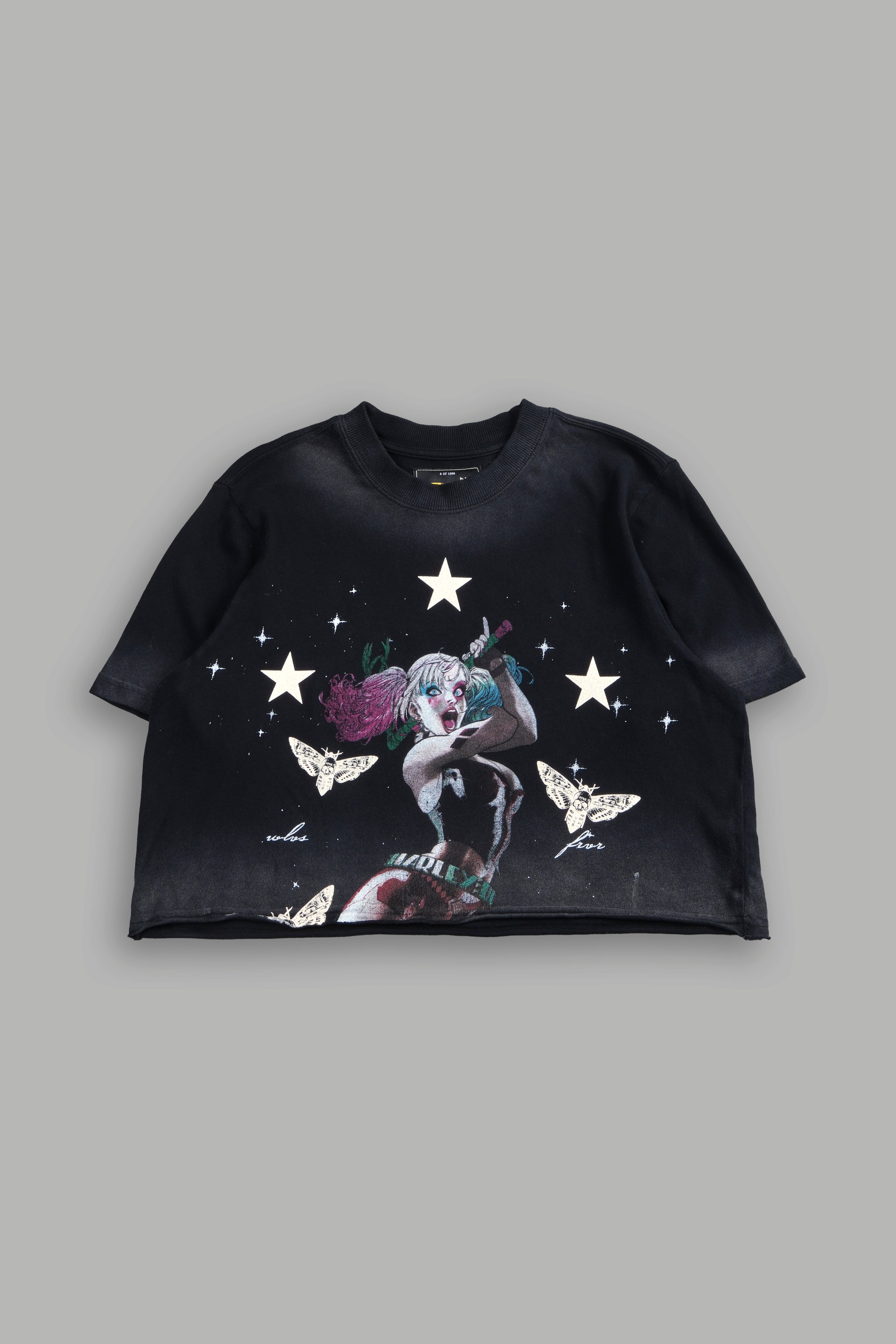 She's a Star "Premium" Oversized Cropped Tee in Black Drift Wash